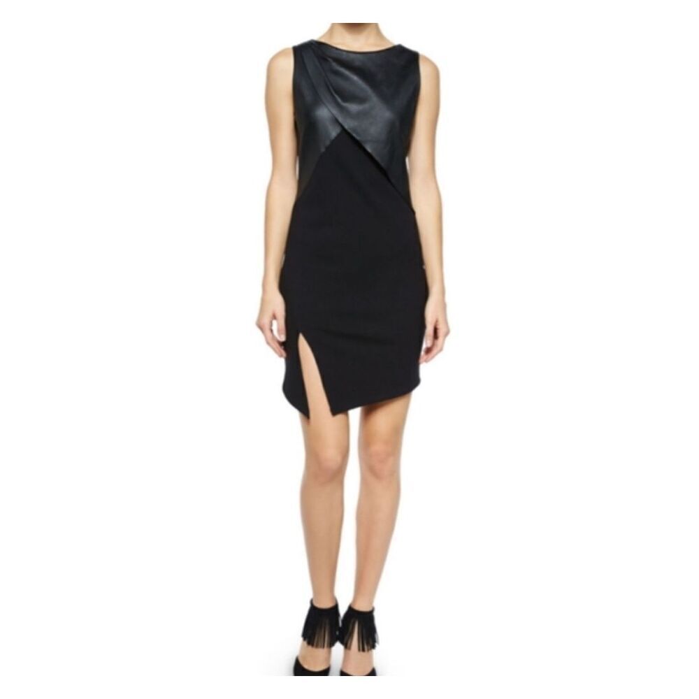 Haute Hippie Black Ponte Asymmetric Dress w/Slit Sz 4 NWT